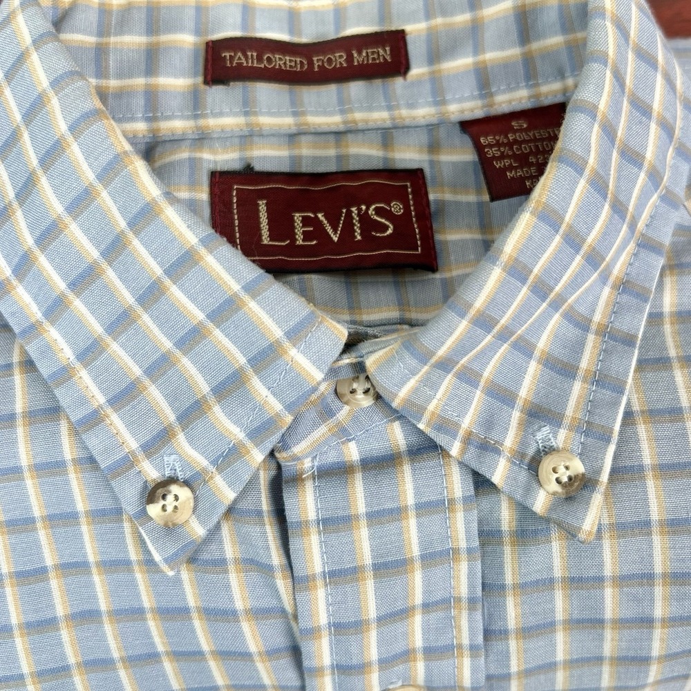 Levi's Men's Button Shirt‎ Size S Blue Check Tailored Cowboy Western Lightweight